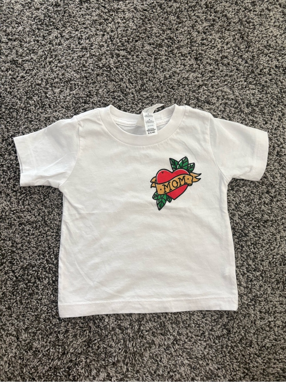 Bella Canvas White Tee with Red Heart 'MOM' Graphic